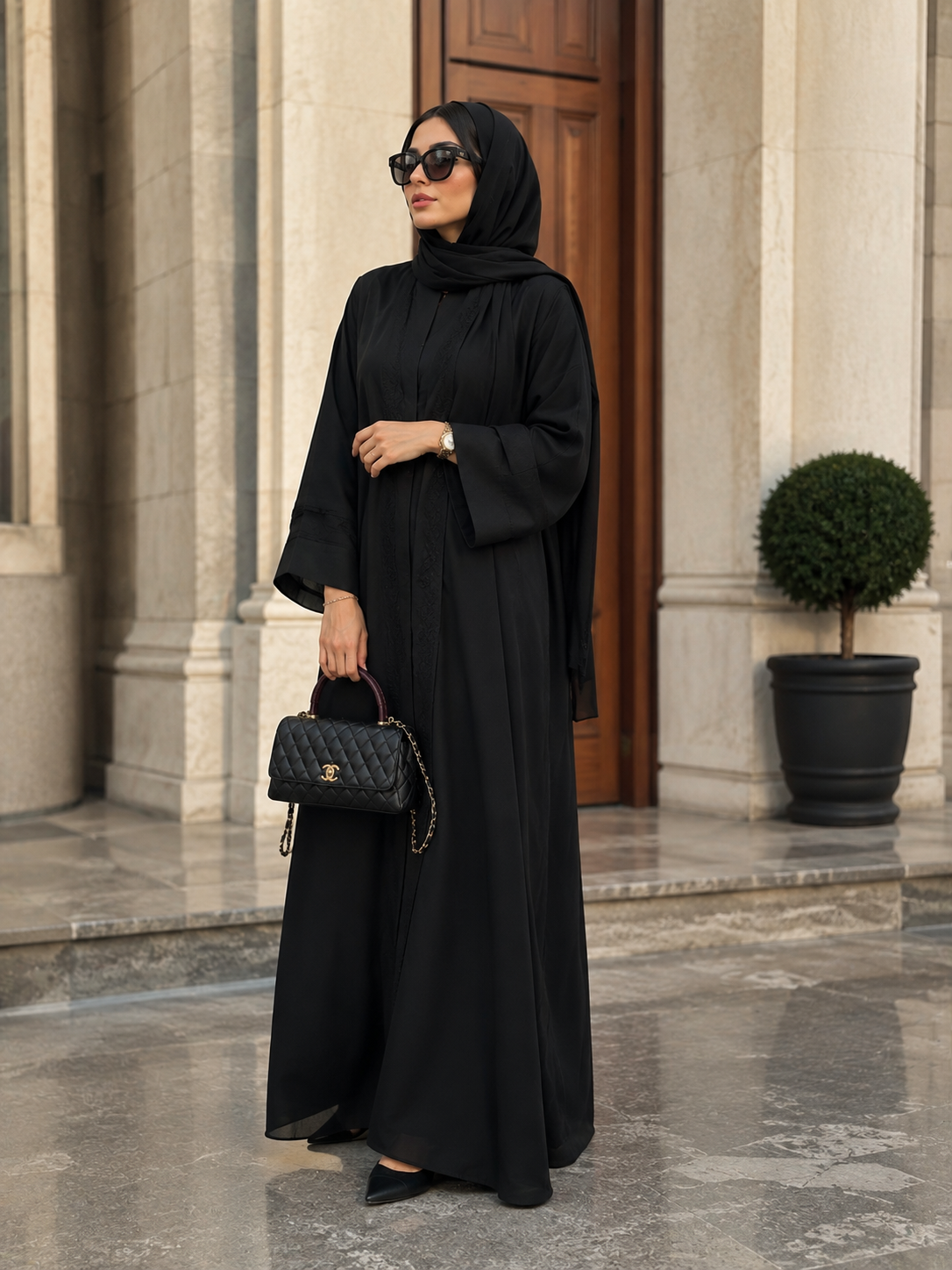 Chanel 26P Coco Handle Black with Burgundy Handle