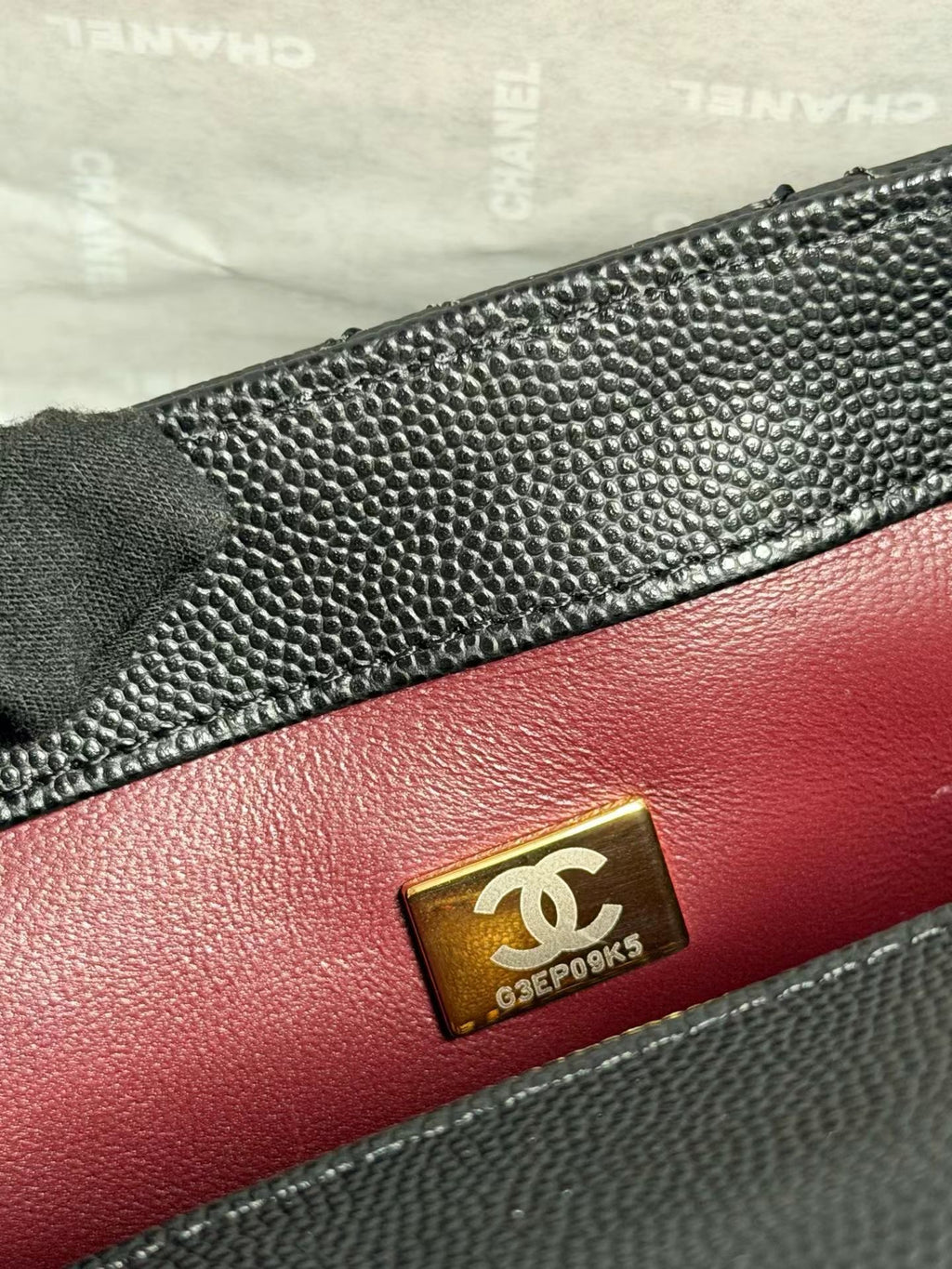 Chanel 26P Coco Handle Black with Burgundy Handle
