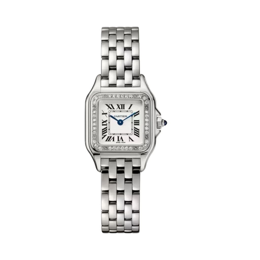 ساعة Panthère de Cartier صغيرة 23x30 مم من الذهب الأبيض والزركون والكوارتز