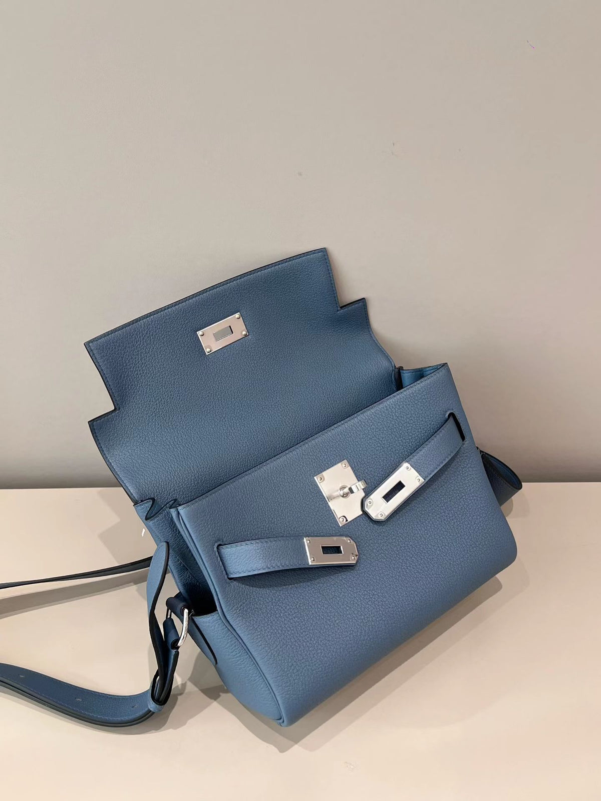 Kelly Style Togo Leather Handbag – Blue