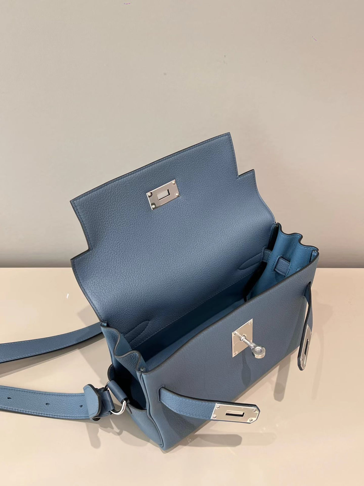 Kelly Style Togo Leather Handbag – Blue