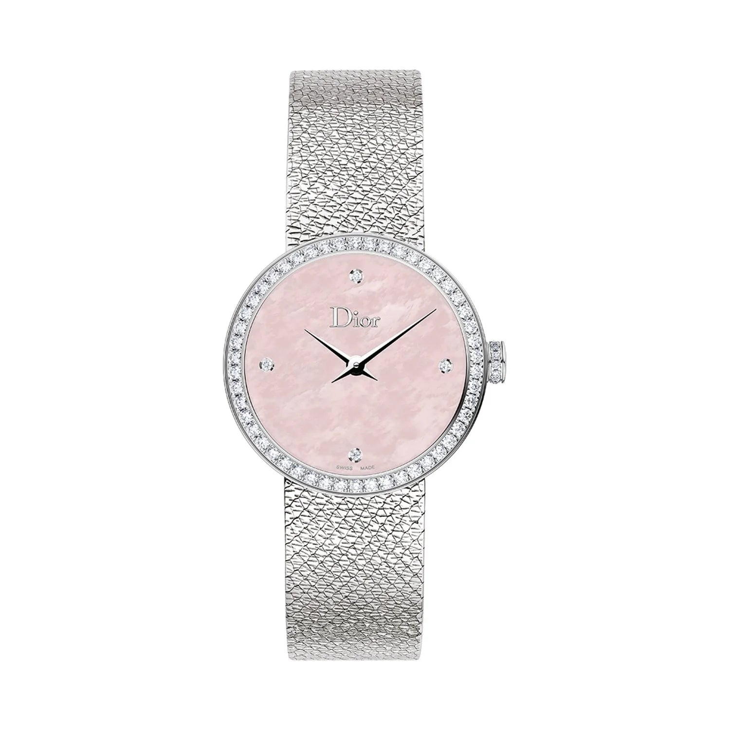ساعة La D de Dior Satine بقرص من عرق اللؤلؤ الوردي