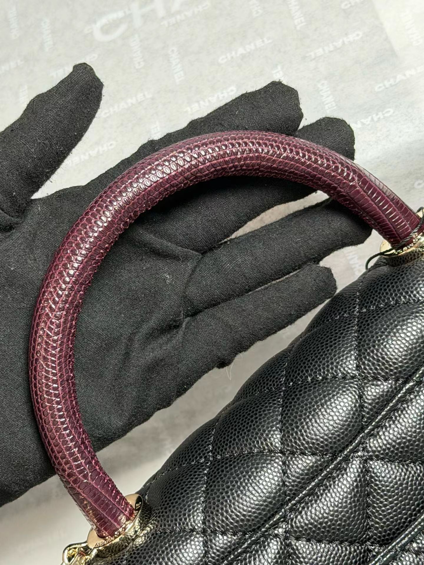 Chanel 26P Coco Handle Black with Burgundy Handle