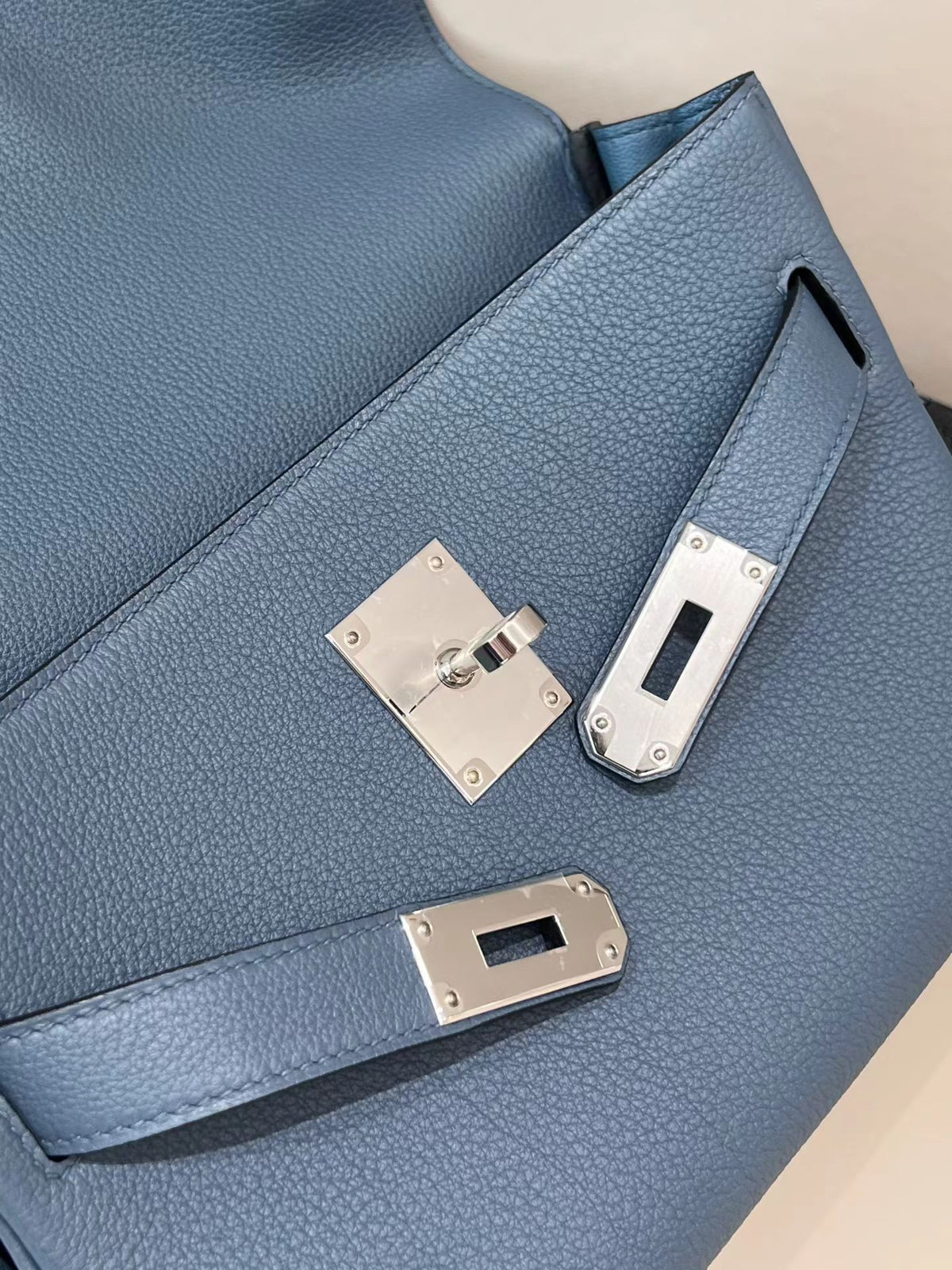 Kelly Style Togo Leather Handbag – Blue