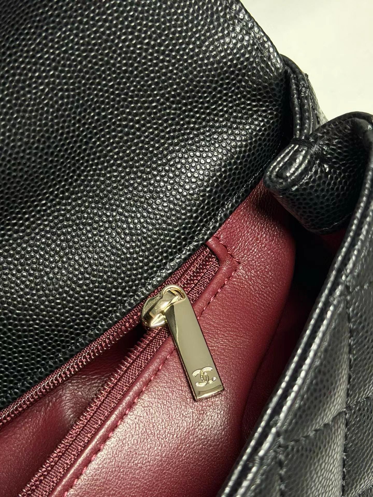 Chanel 26P Coco Handle Black with Burgundy Handle