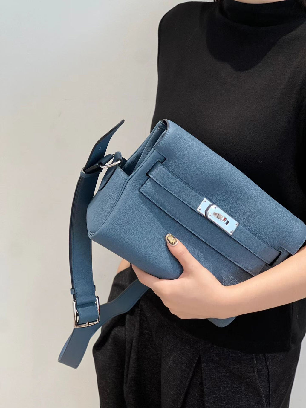 Kelly Style Togo Leather Handbag – Blue