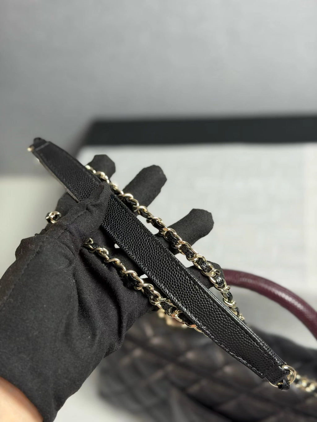 Chanel 26P Coco Handle Black with Burgundy Handle