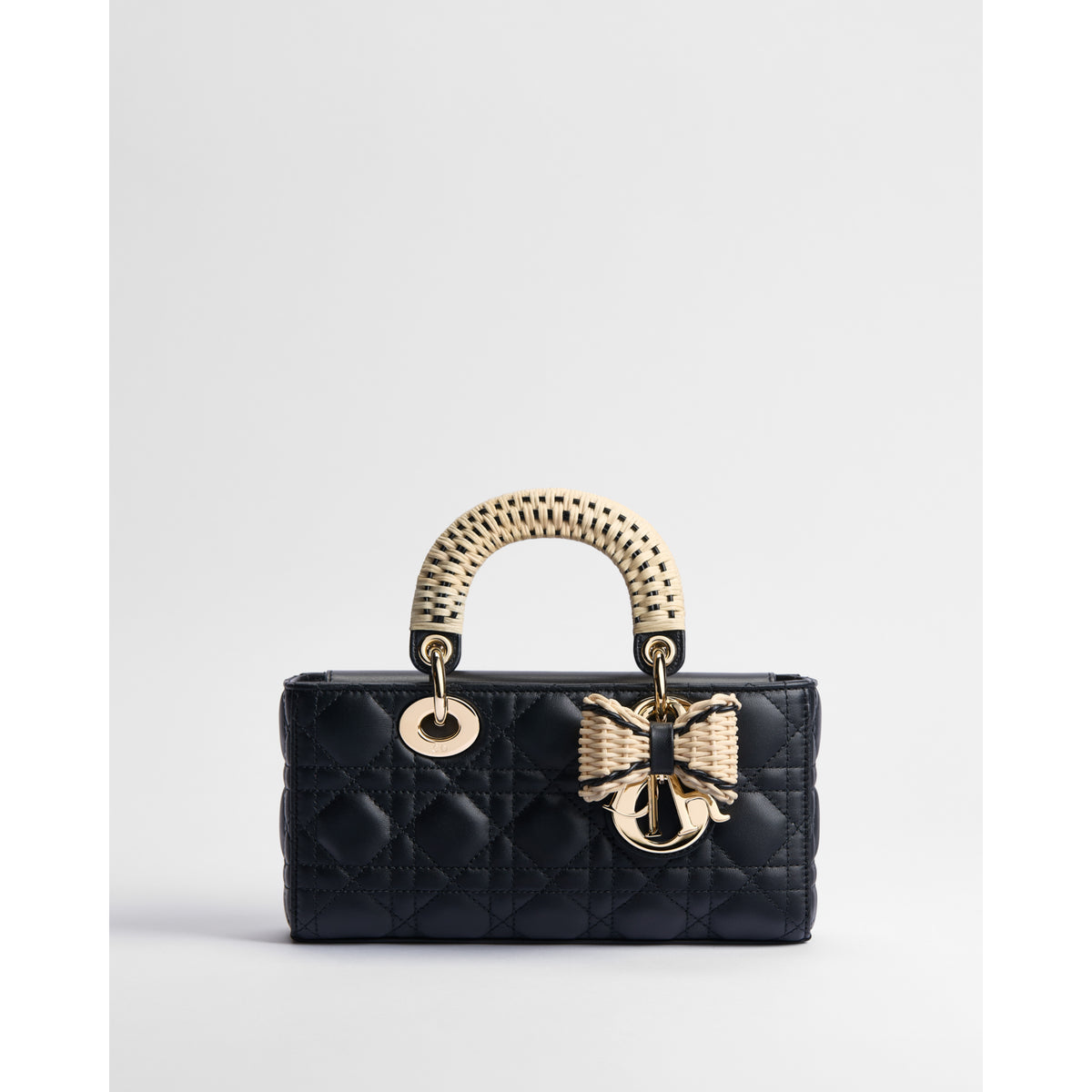 Dioriviera Small Lady D-Joy Bag – Black Cannage Lambskin and Natural Woven Rattan