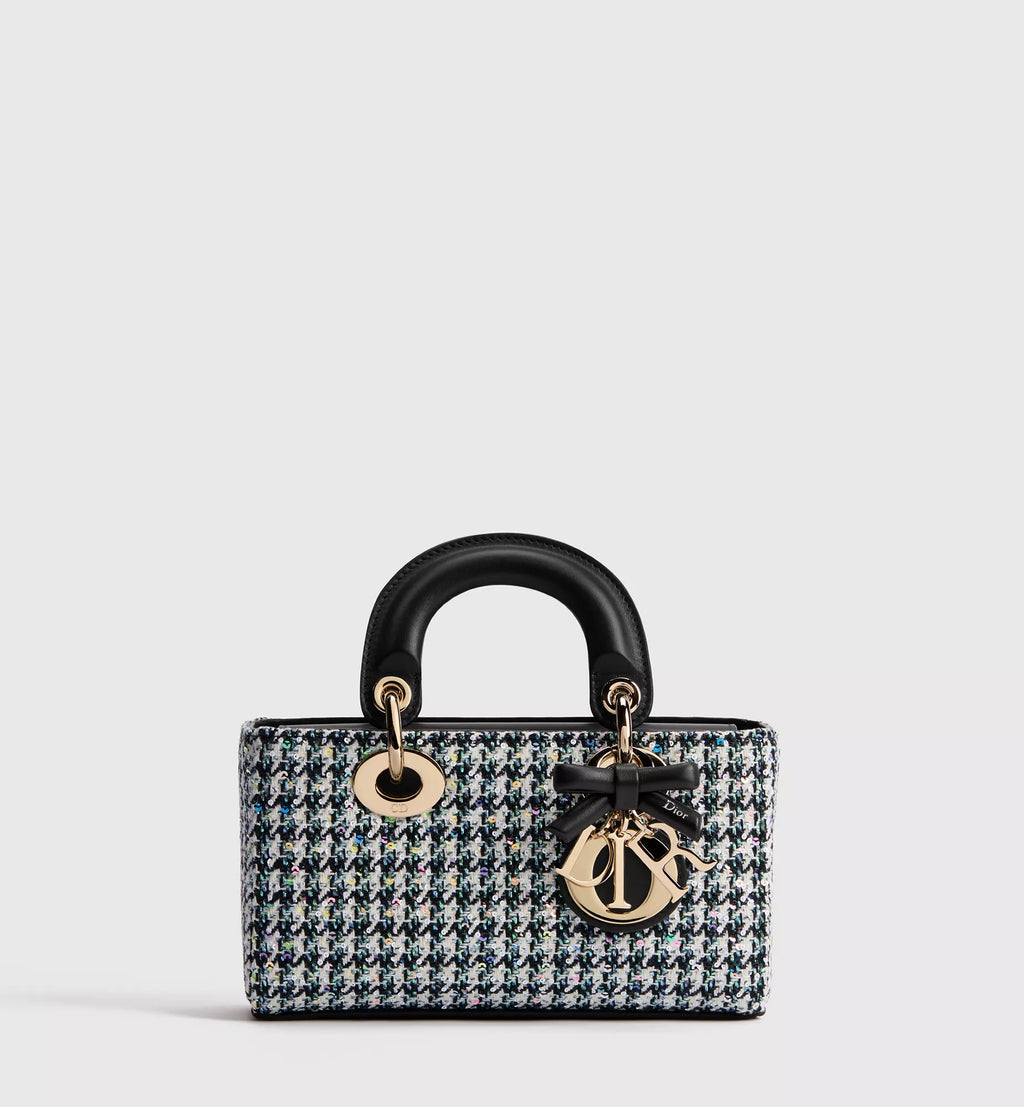 Mini Lady D-Joy Bag - Multicolor Houndstooth Embroidery with Sequins