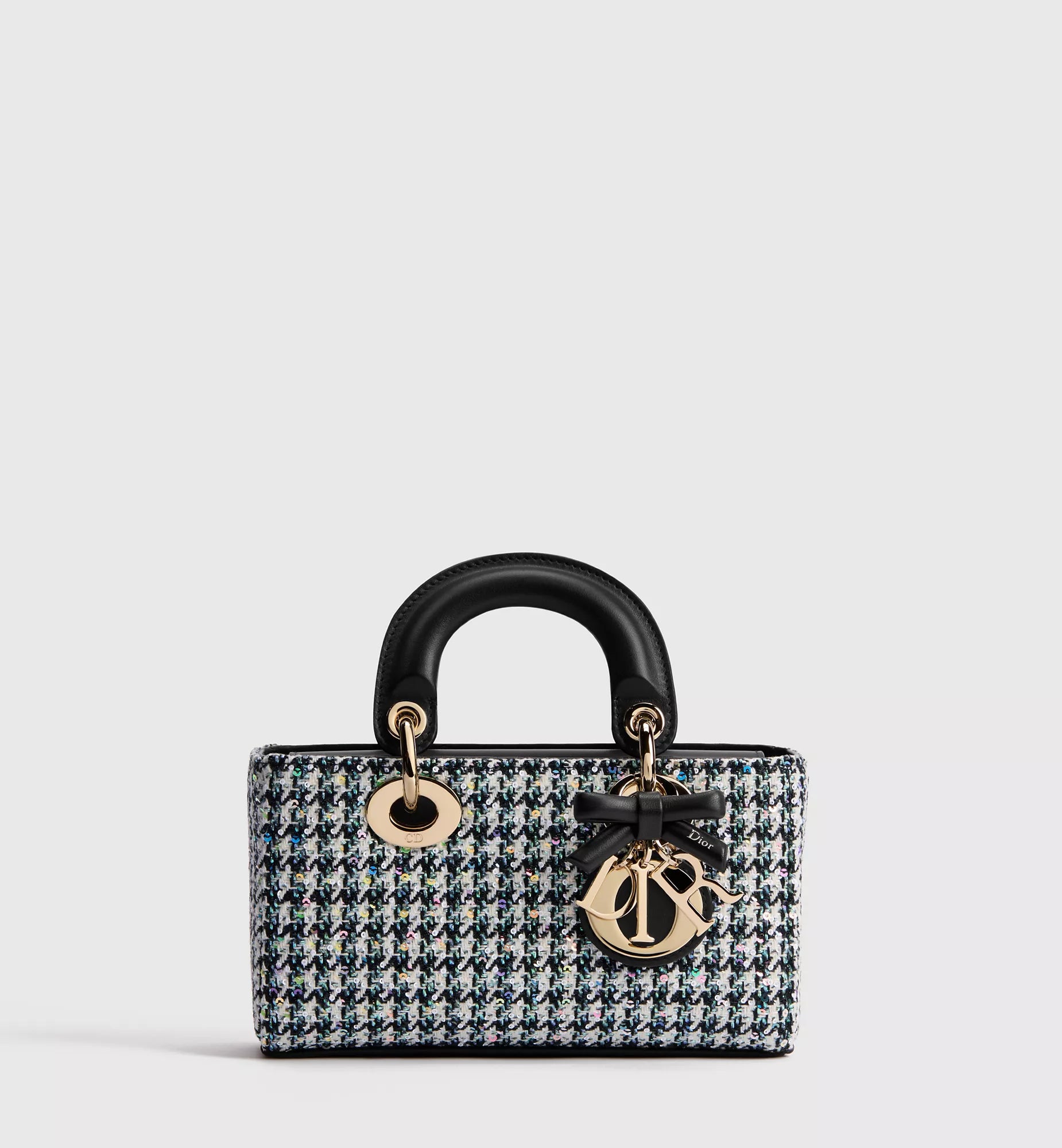 Mini Lady D-Joy Bag - Multicolor Houndstooth Embroidery with Sequins