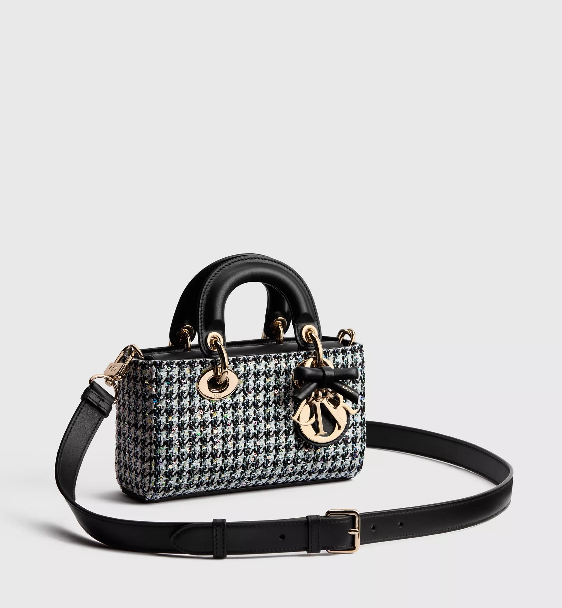 Mini Lady D-Joy Bag - Multicolor Houndstooth Embroidery with Sequins