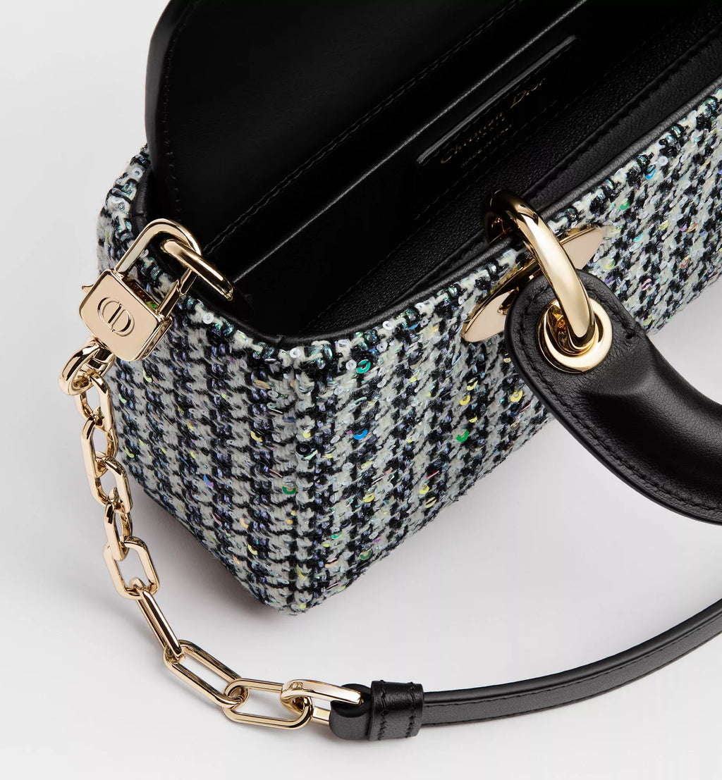 Mini Lady D-Joy Bag - Multicolor Houndstooth Embroidery with Sequins
