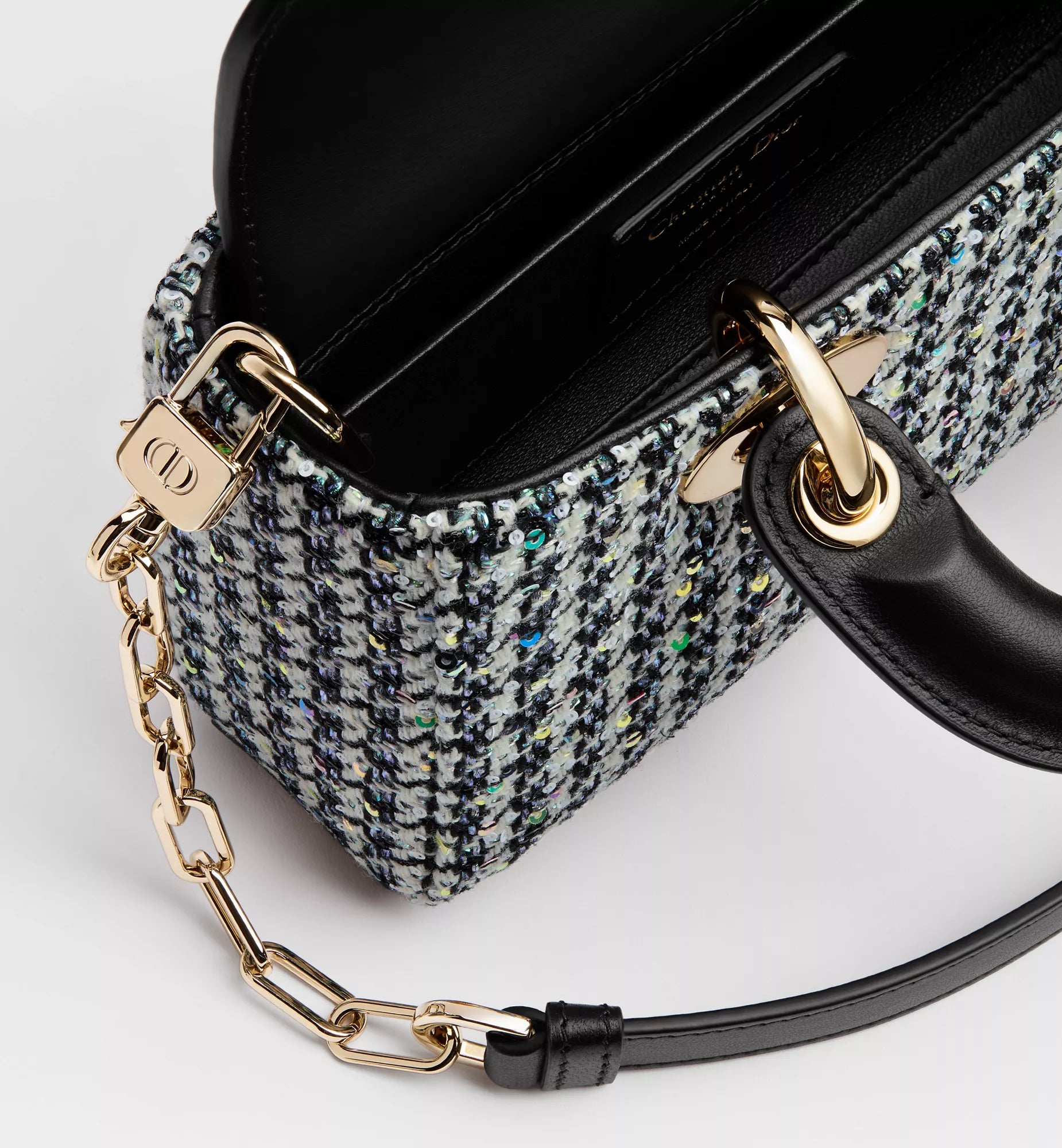 Mini Lady D-Joy Bag - Multicolor Houndstooth Embroidery with Sequins