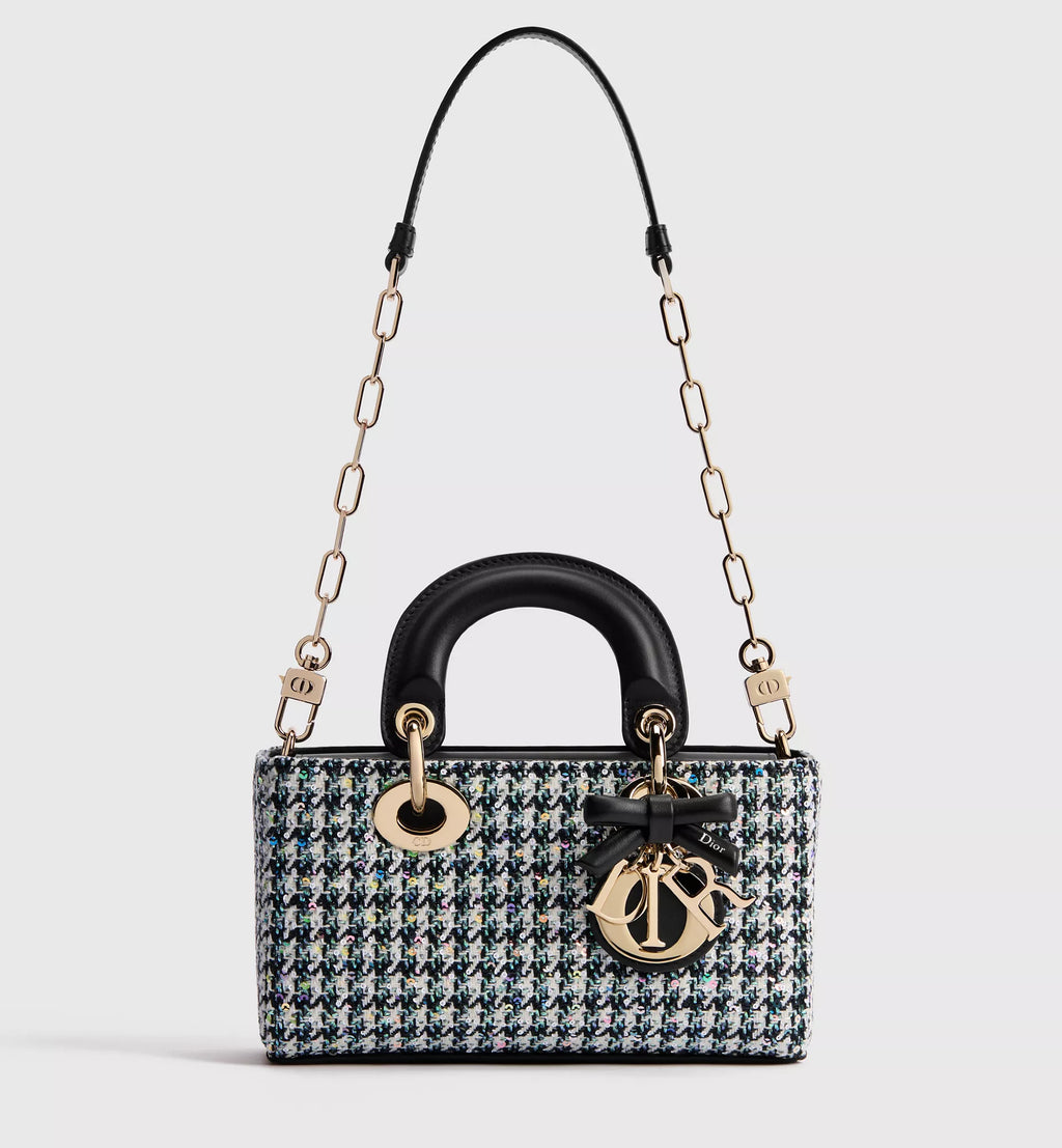 Mini Lady D-Joy Bag - Multicolor Houndstooth Embroidery with Sequins