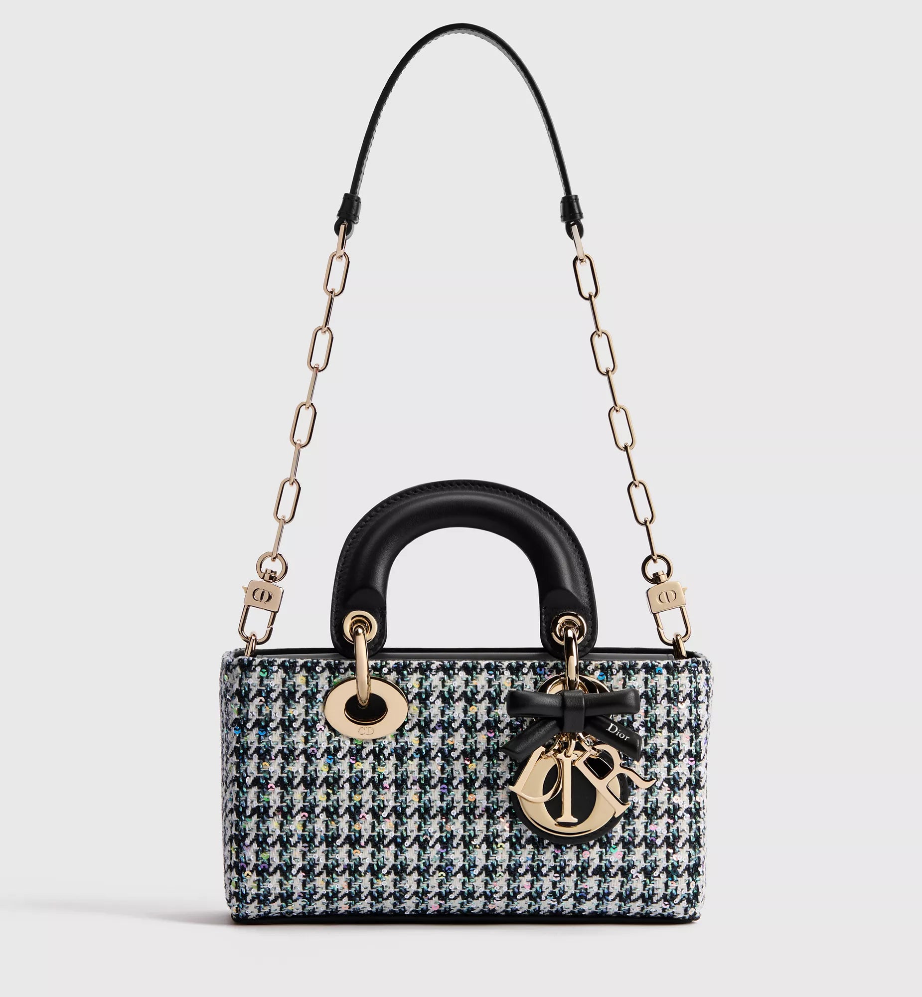 Mini Lady D-Joy Bag - Multicolor Houndstooth Embroidery with Sequins