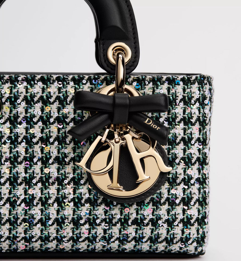 Mini Lady D-Joy Bag - Multicolor Houndstooth Embroidery with Sequins