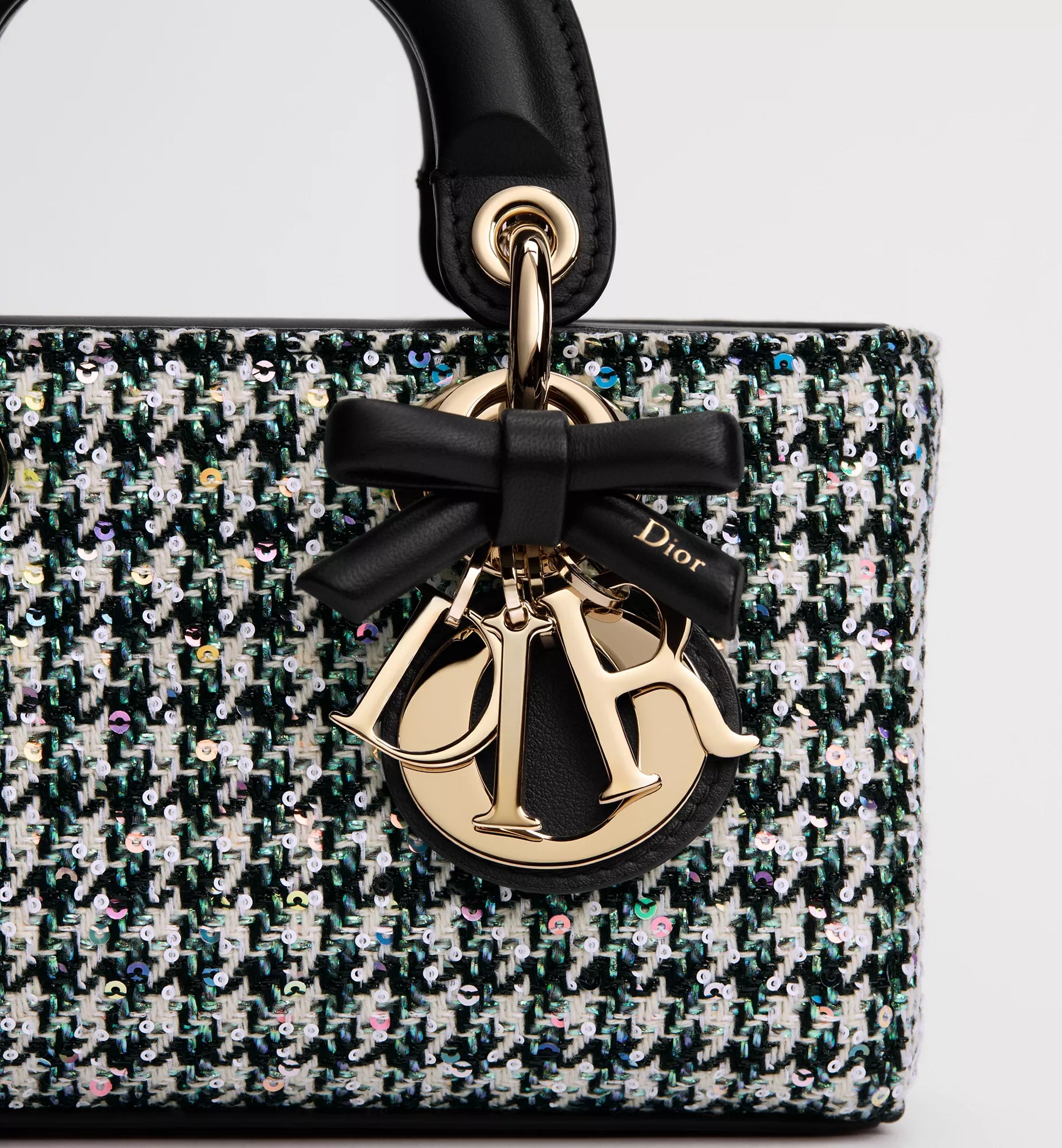 Mini Lady D-Joy Bag - Multicolor Houndstooth Embroidery with Sequins