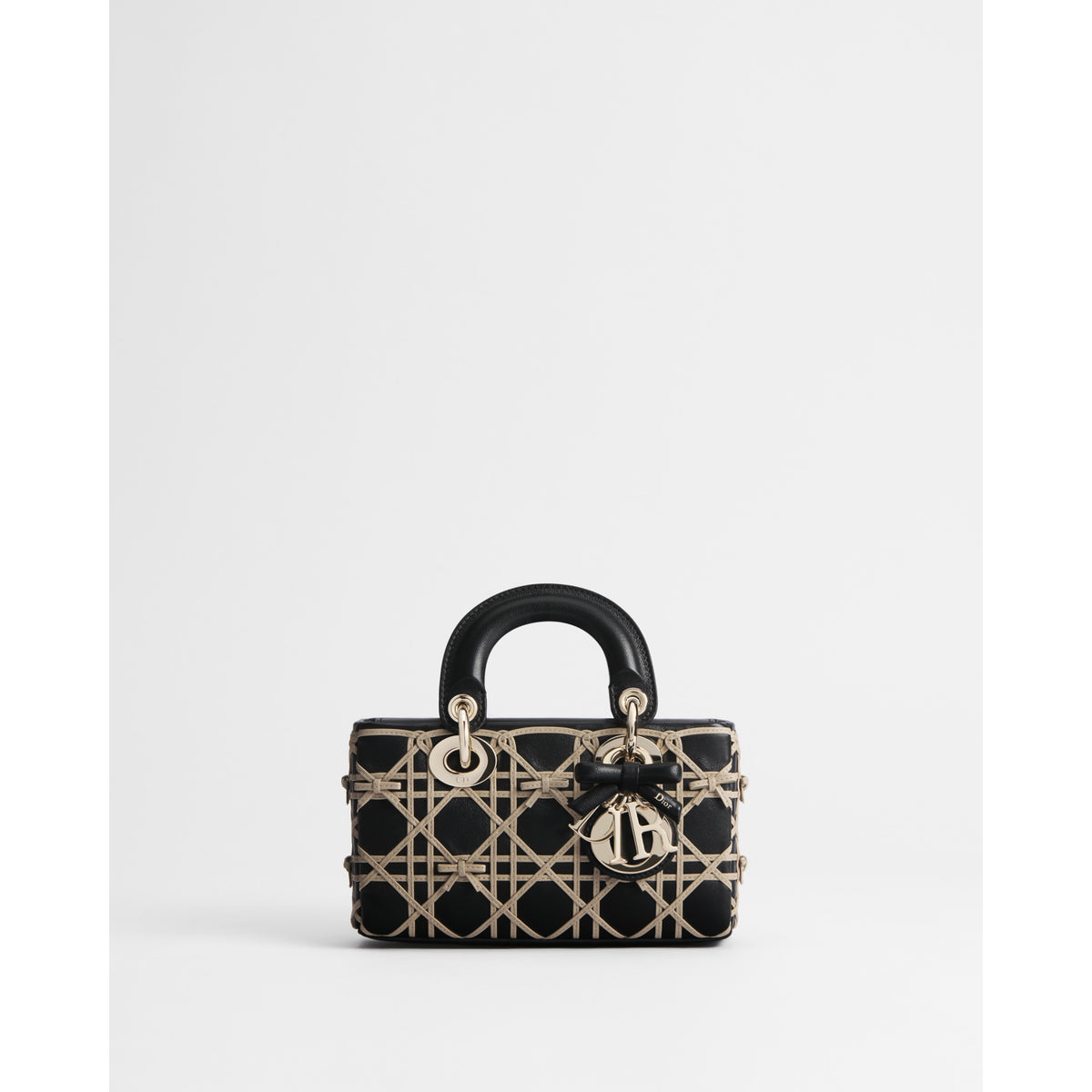 Dior Mini Lady D-Joy Bag – Black and Beige Cannage Bow Embroidered Lambskin