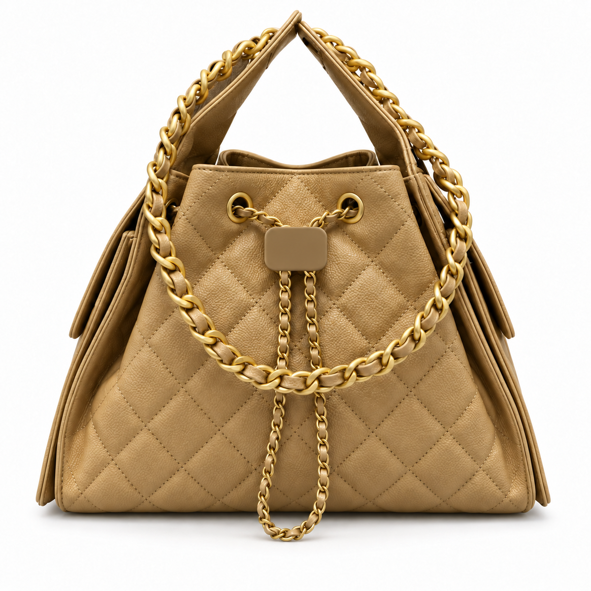 Beige handbag with shaded logo