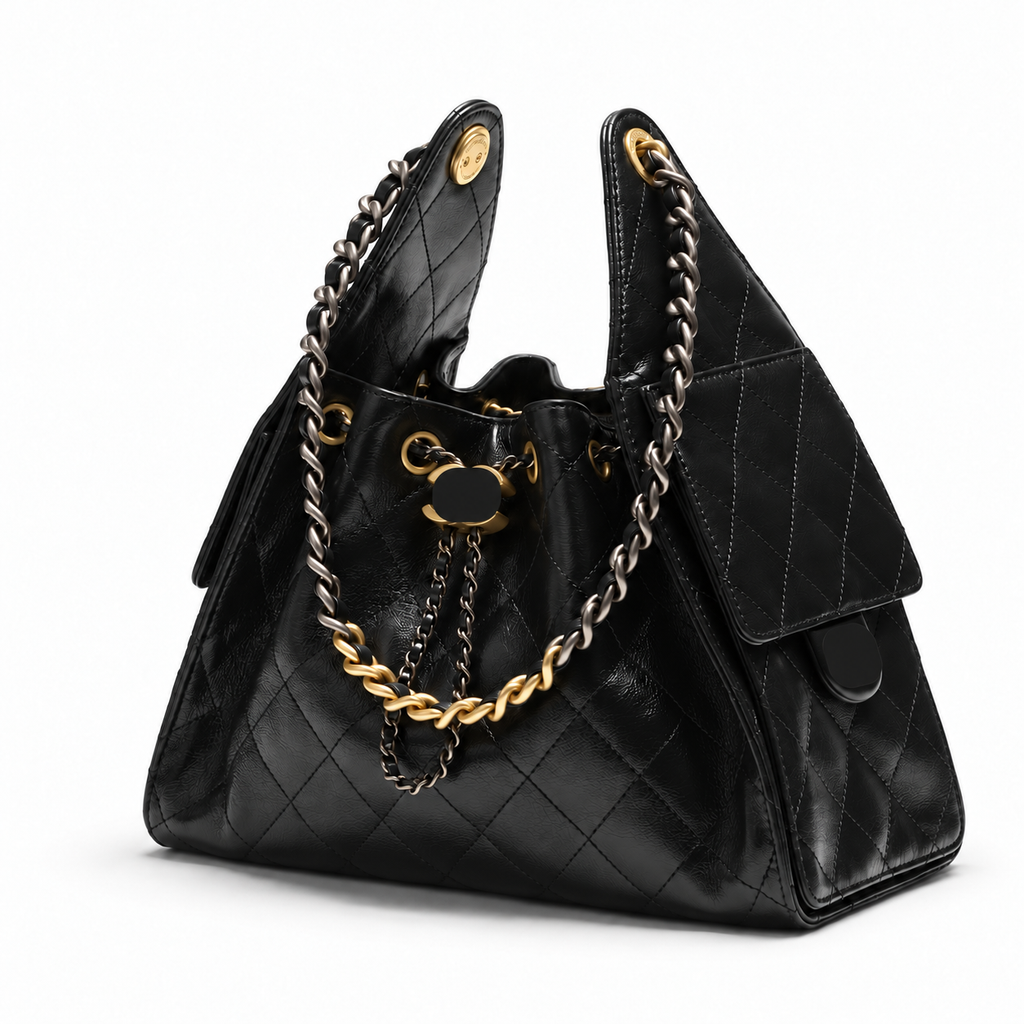 Black handbag with shaded logos