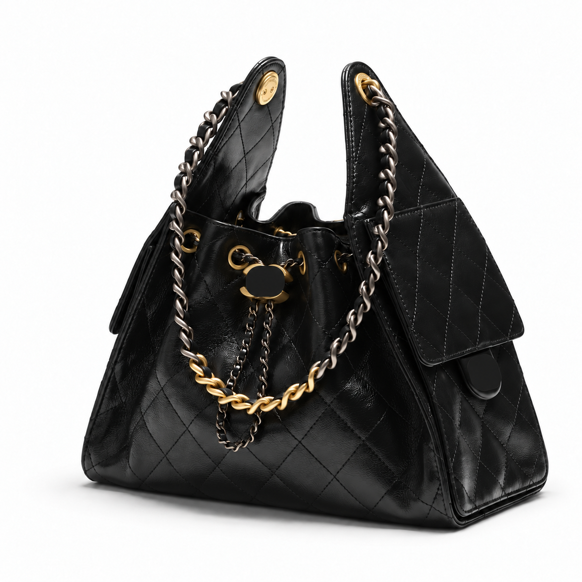 Black handbag with shaded logos