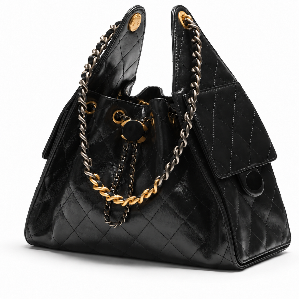 Black handbag with shaded logos
