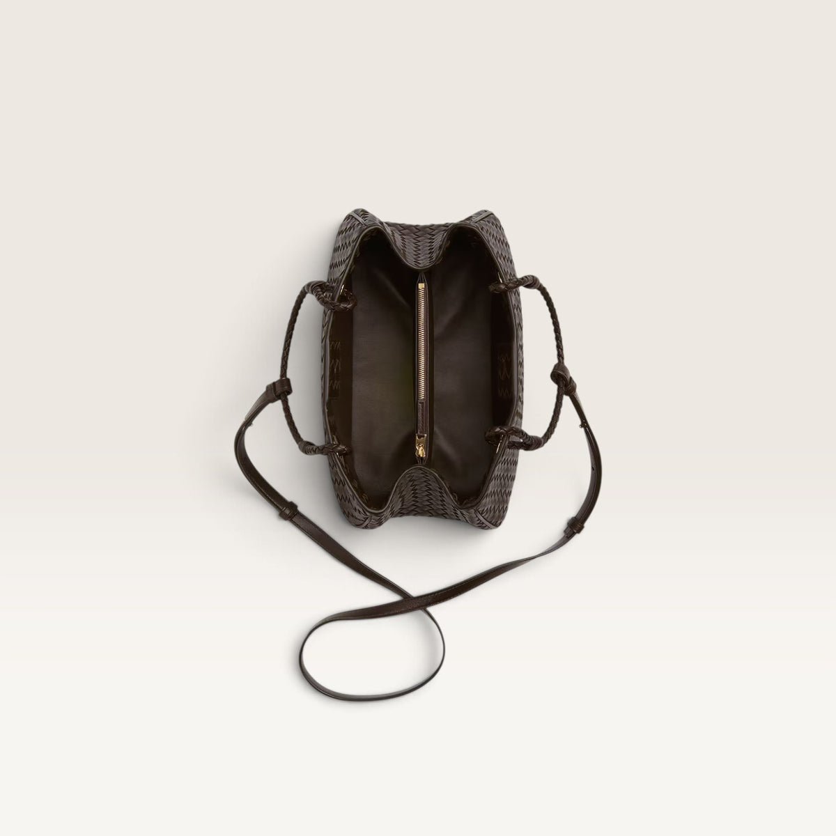 Bottega Veneta Brown Leather Basket Shoulder Bag front view