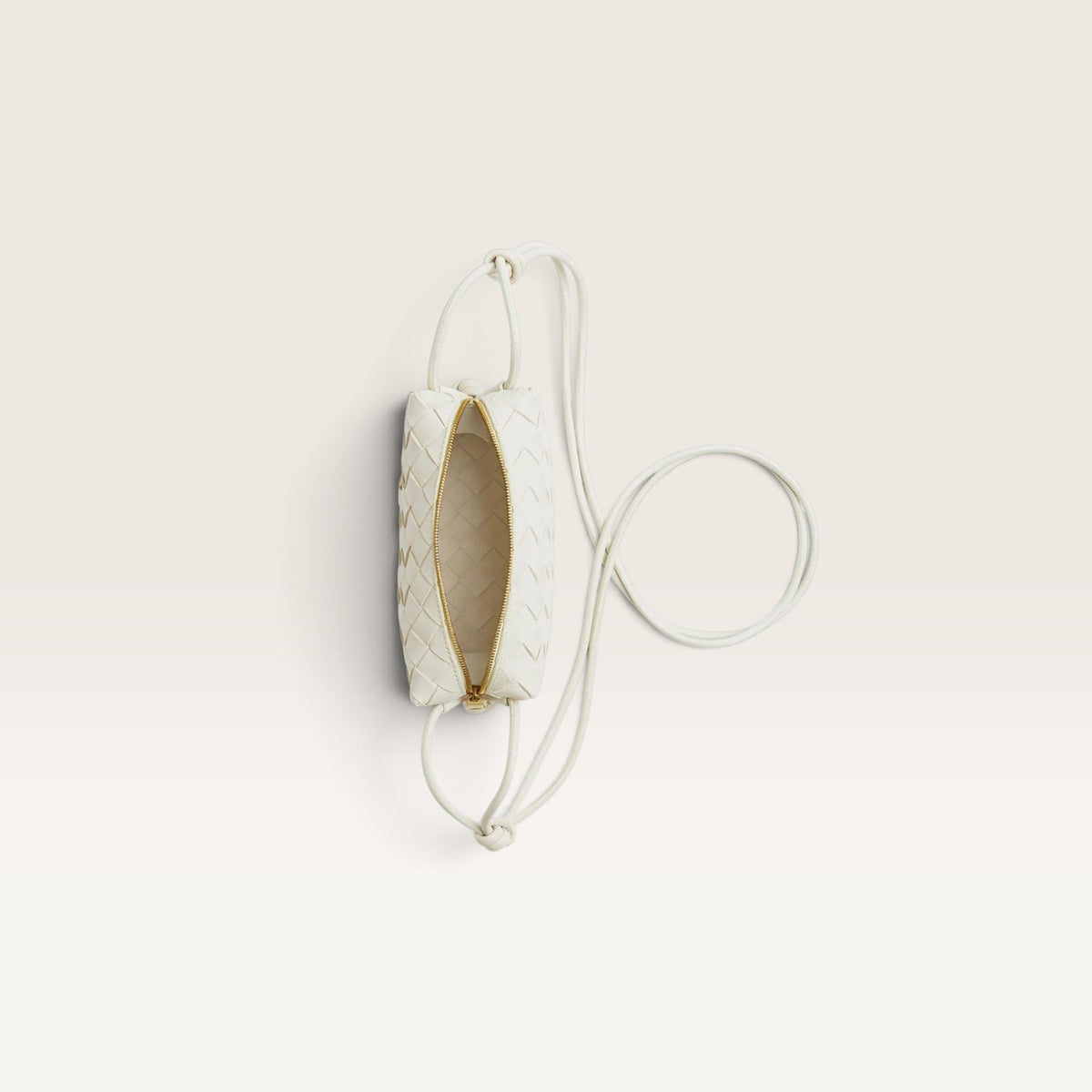 Bottega Veneta Small Loop Camera Bag White open top view