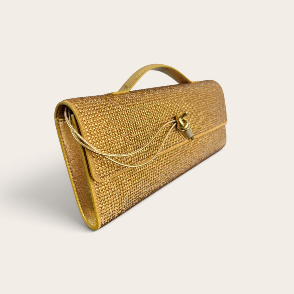Bottega Veneta Andiamo Clutch Gold Crystal angle