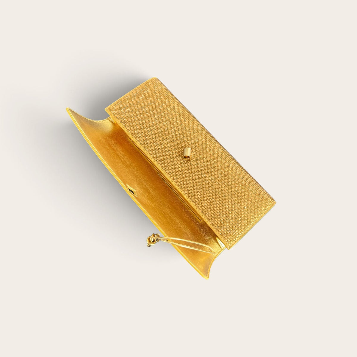 Bottega Veneta Andiamo Clutch Gold Crystal interior