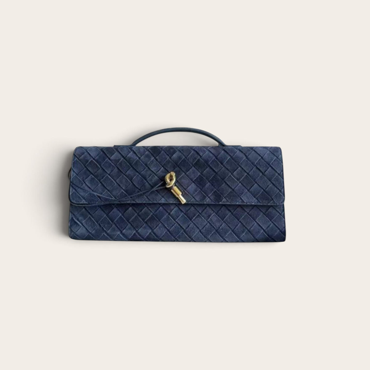 Bottega Veneta Andiamo Clutch navy suede front
