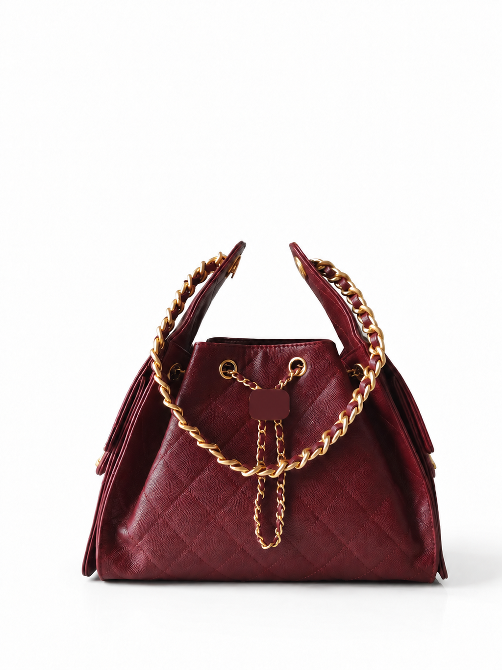 Burgundy handbag with shaded logos