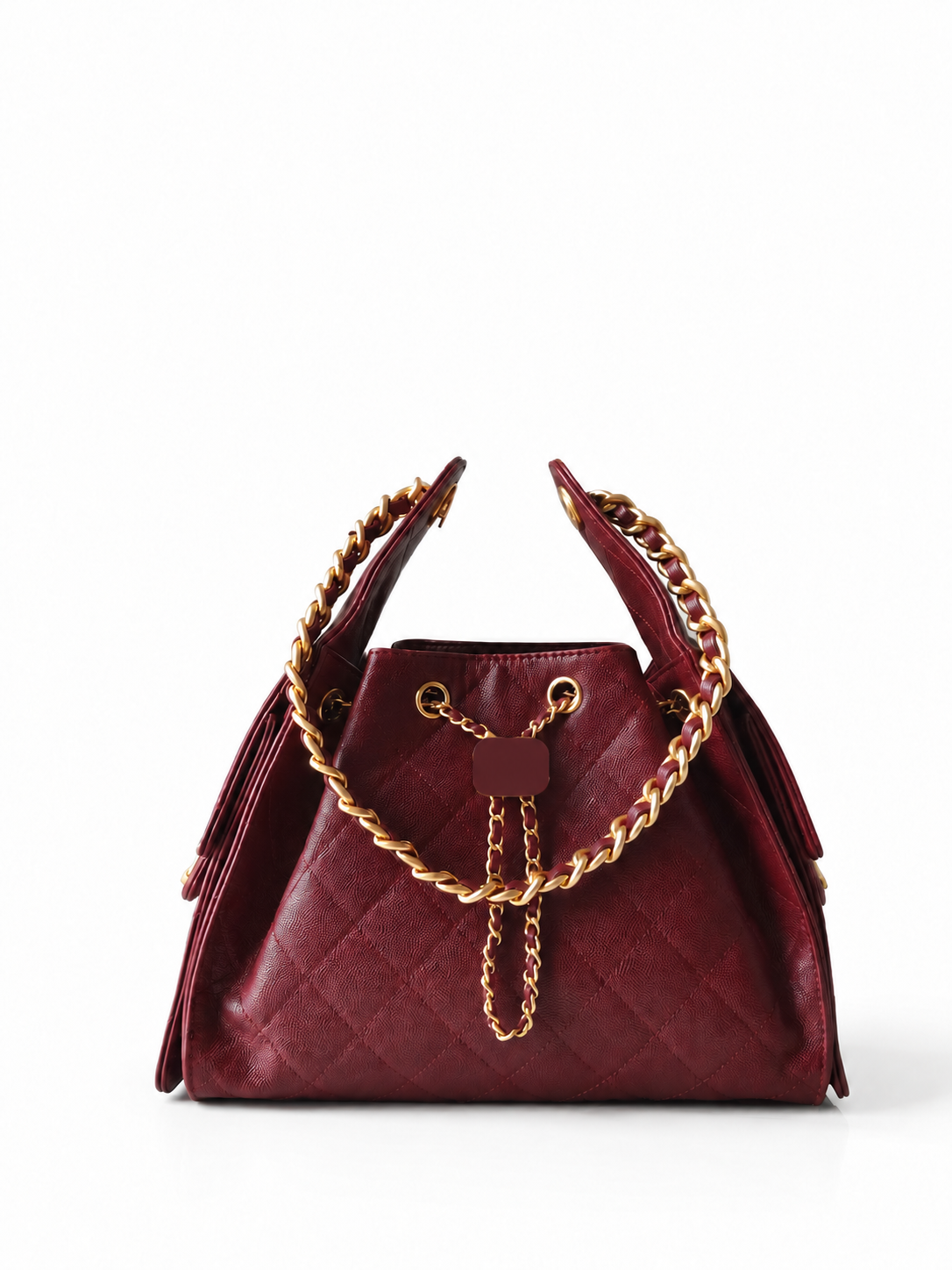 Burgundy handbag with shaded logos