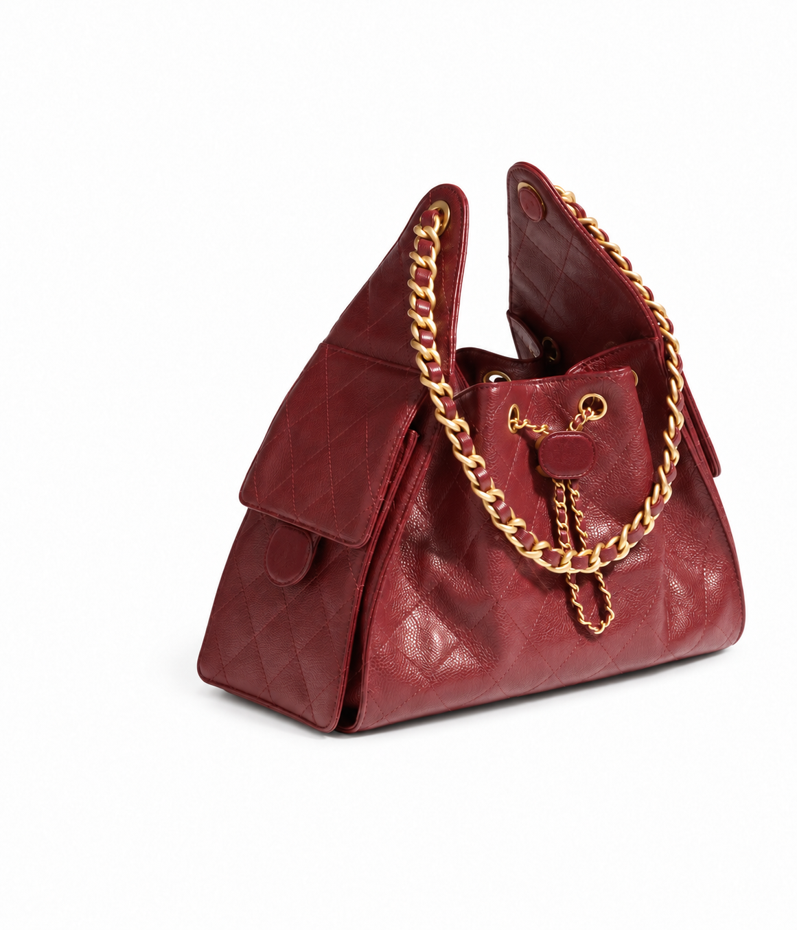Burgundy handbag with shaded logos