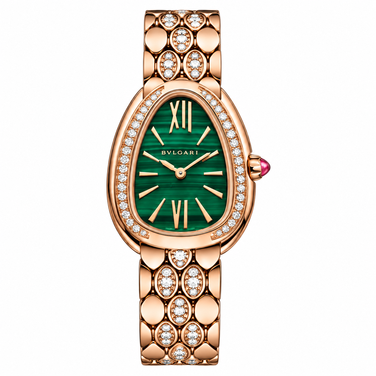 Bvlgari Serpenti Watch – Rose Gold Tone Green Dial on white background