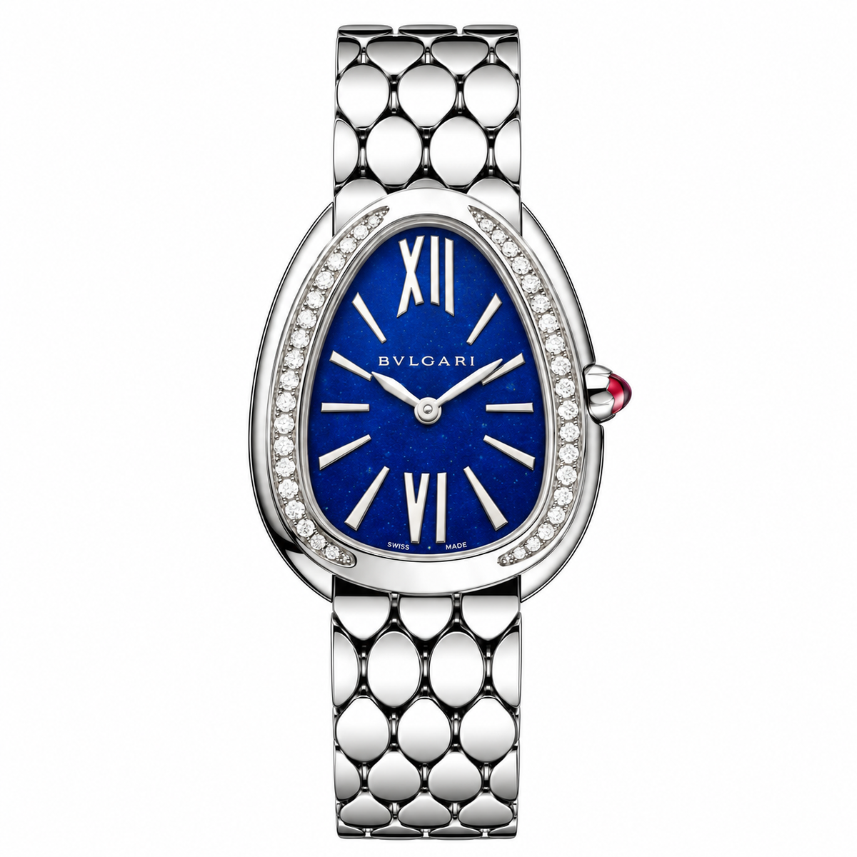 Bvlgari Serpenti Watch – Silver Tone Blue Dial on white background