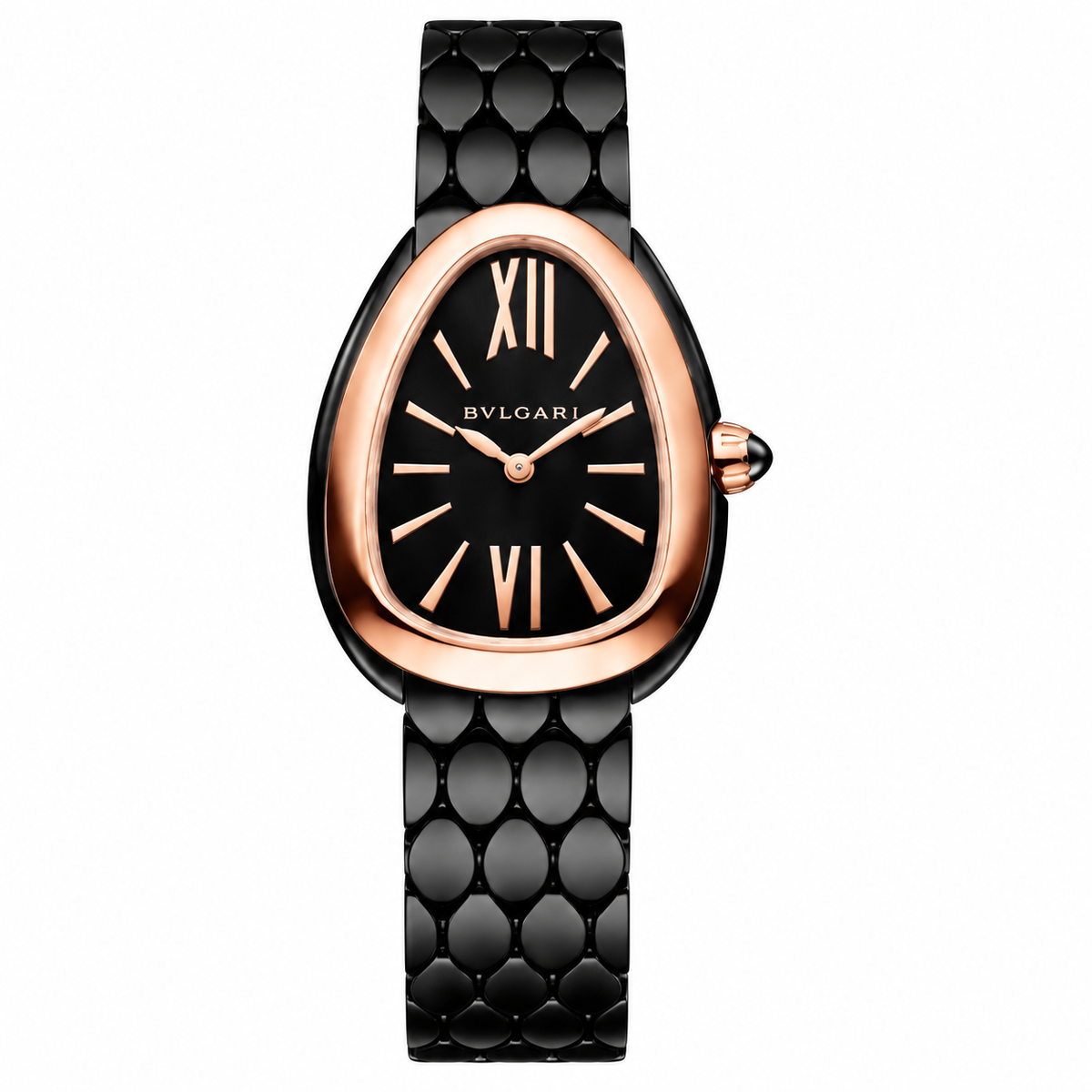 Bvlgari Serpenti Watch – Black & Rose Gold Tone Black Dial on white background