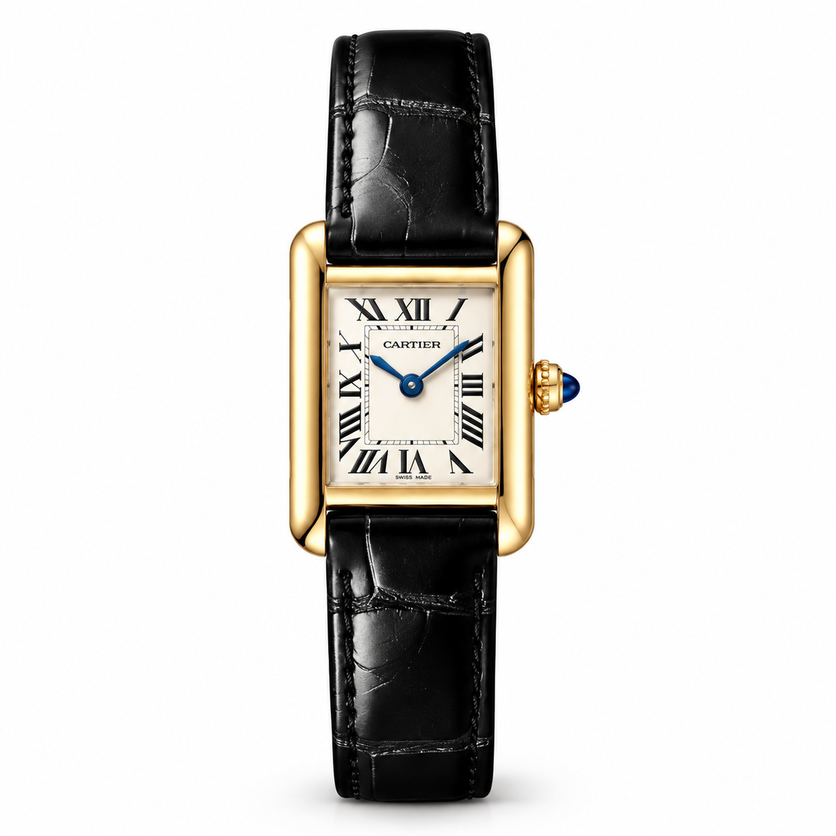 Cartier Tank Women's Watch – Black Strap on a white background