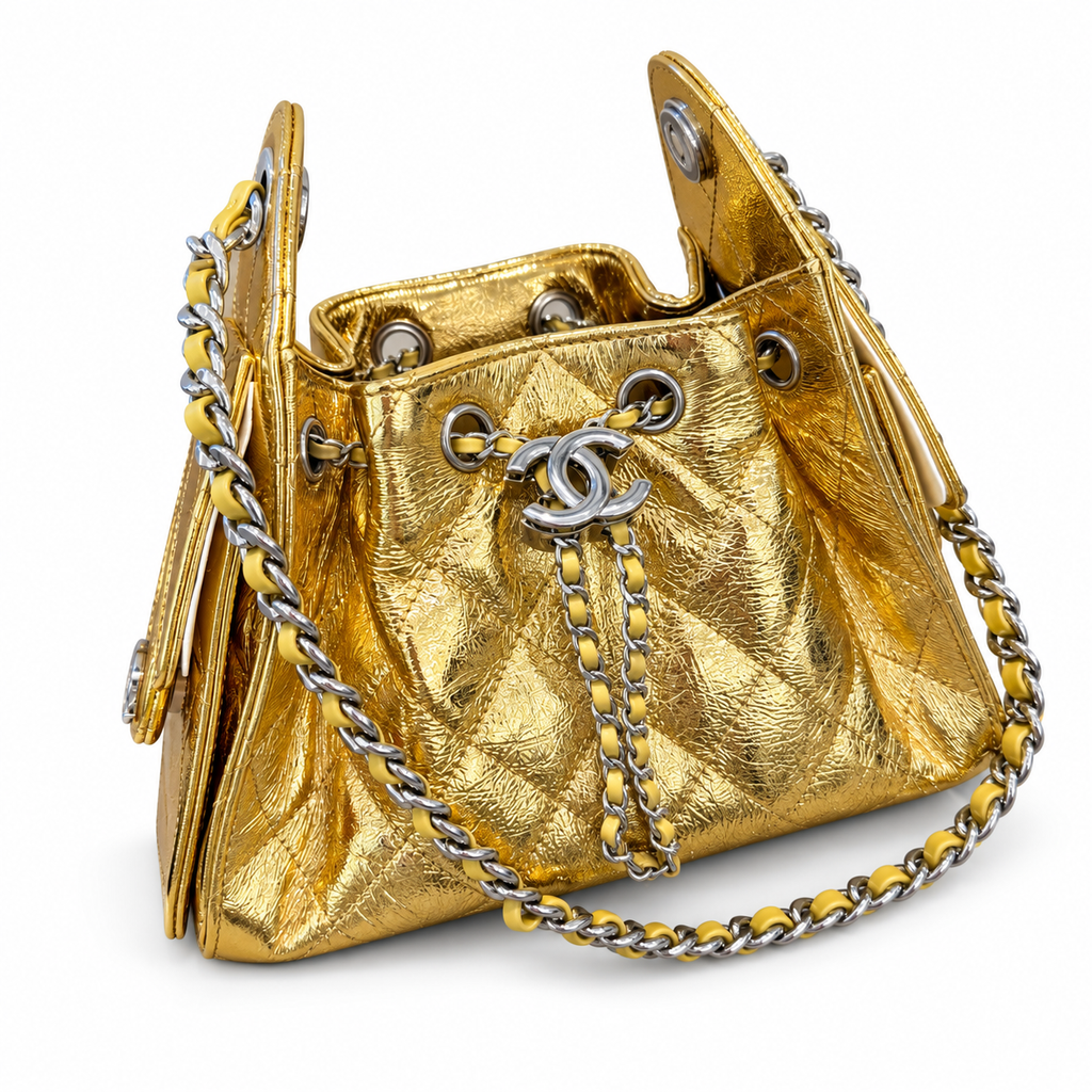 Chanel 25 metallic gold handbag – front view