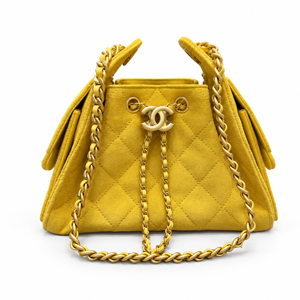 Chanel 25 Mini Lemon Yellow Suede – front
