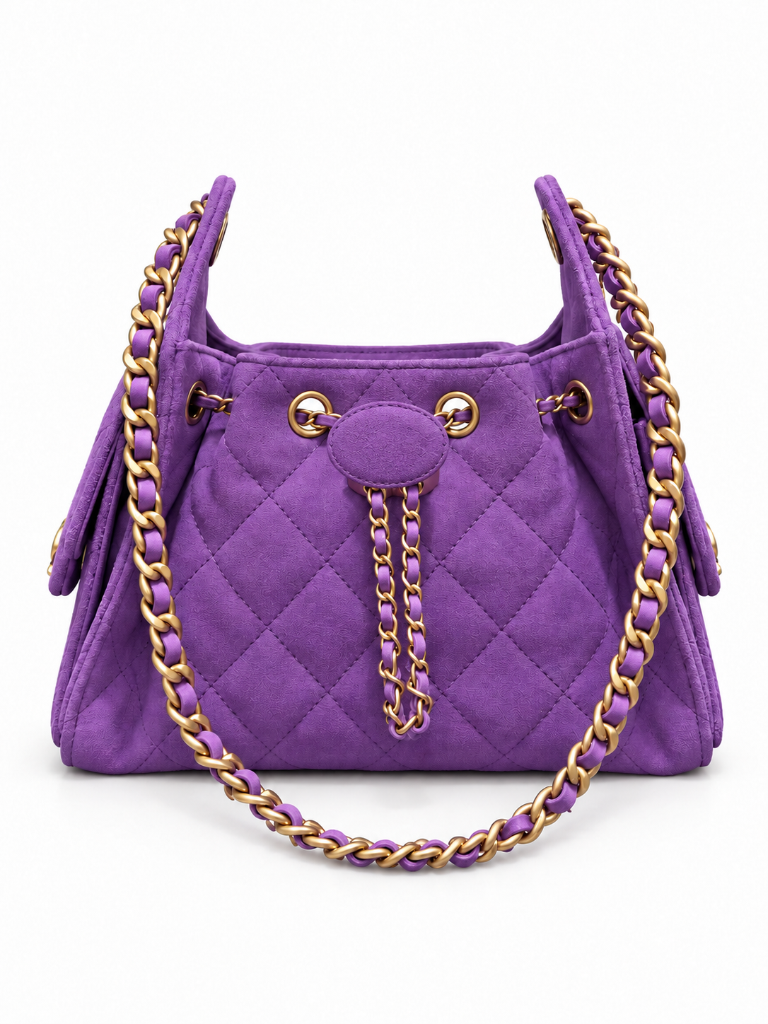 Purple mini handbag with logo covered