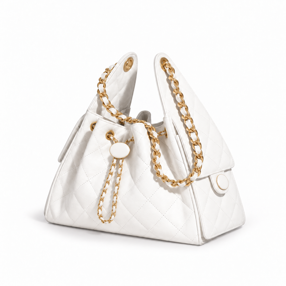 white mini handbag with logos covered