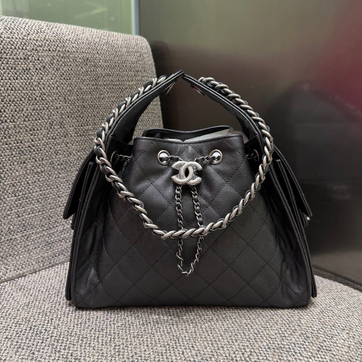 Chanel 26C Mini Drawstring Bag black view 1