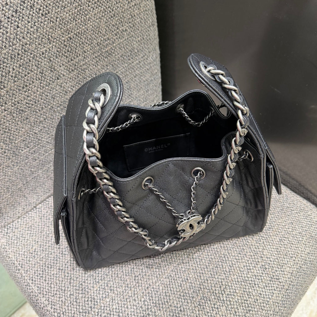 Chanel 26C Mini Drawstring Bag black view 5