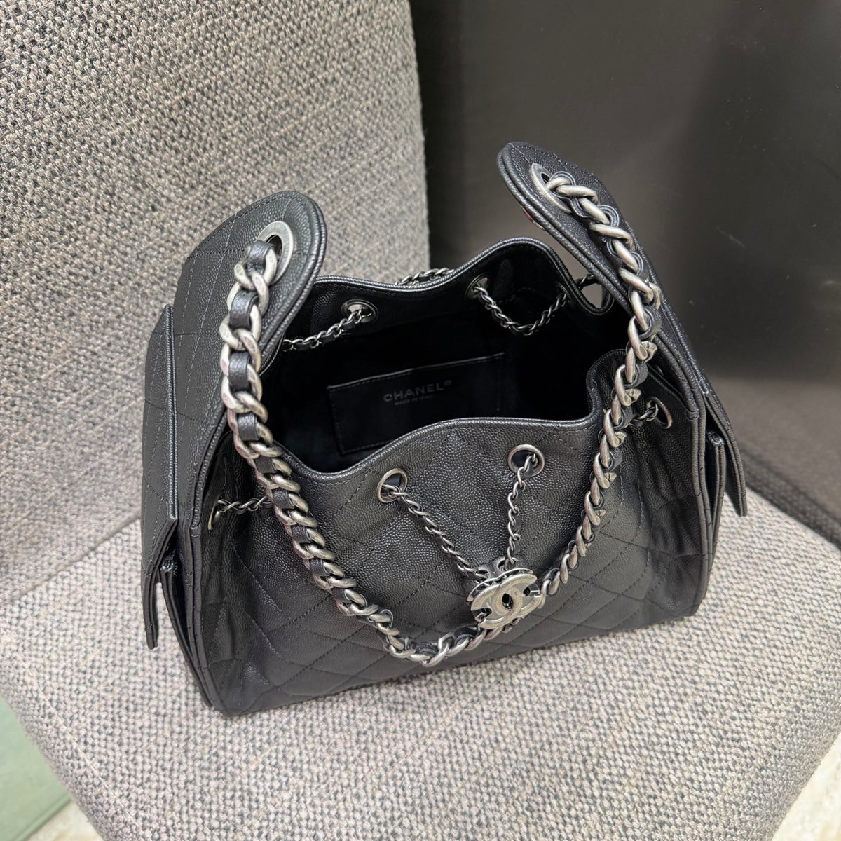 Chanel 26C Mini Drawstring Bag black view 5