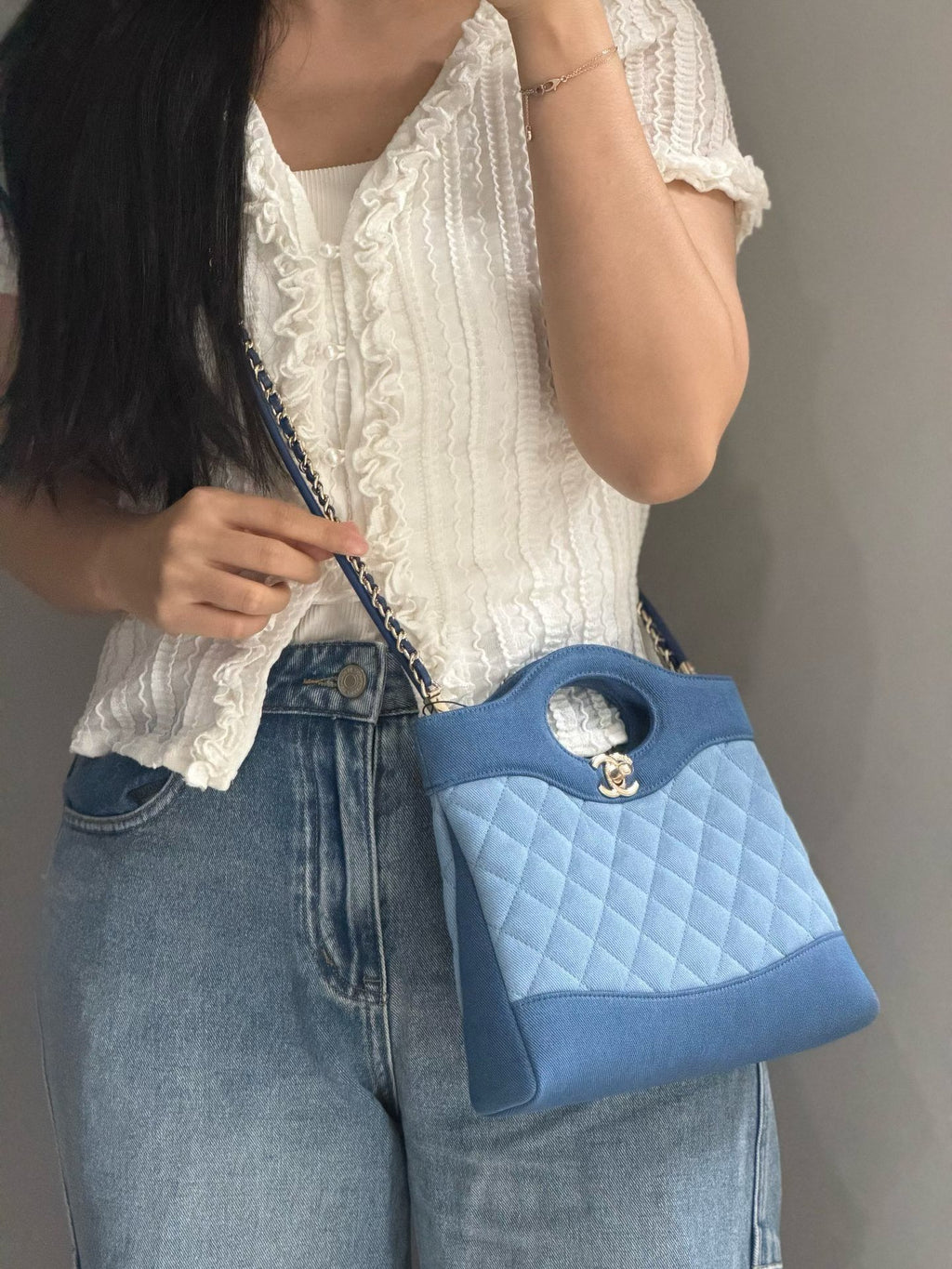 Chanel 31 Mini Shopping Bag washed denim lifestyle