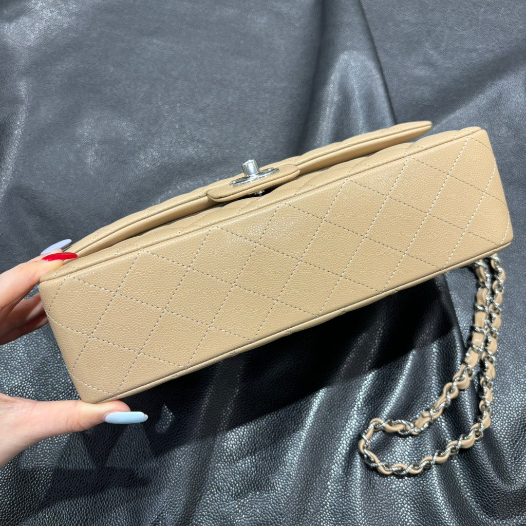 Chanel beige classic flap bag base view
