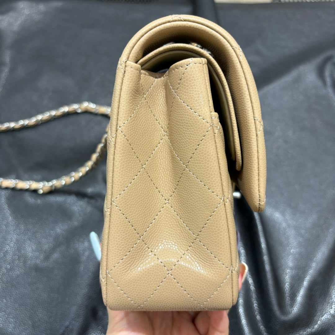 Chanel beige classic flap bag side view