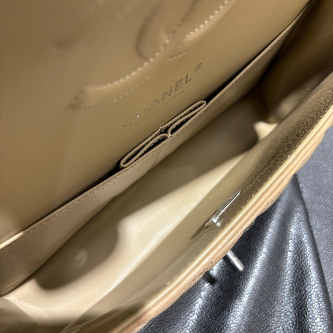 Chanel beige classic flap bag inner compartment
