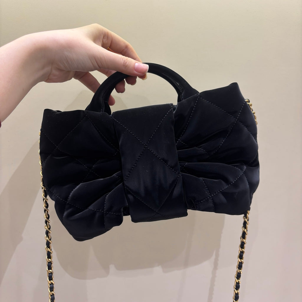 Chanel black quilted bow bag, rear view